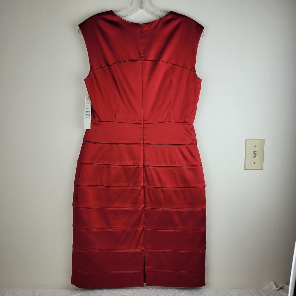 Antonio Melani red satin fitted dress cap sleeves square neckline fancy NWT 8 - Picture 3 of 11